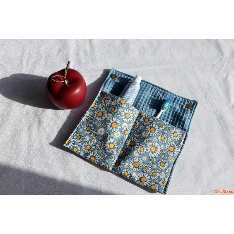 Housse adulte brosse à dents et dentifrice marguerite bleue