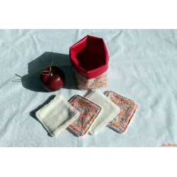 Lot de 4 lingettes et son panier feuillage camel et fushia