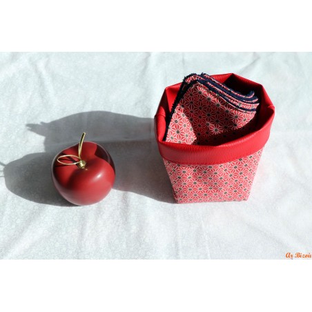 Lot de 4 lingettes et son panier géométrie rouge