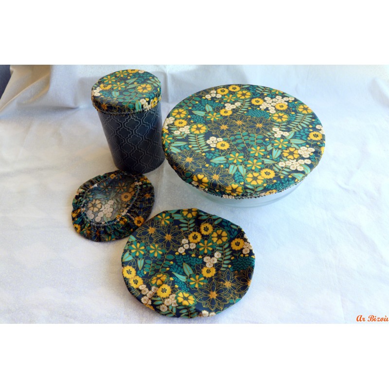 Lot de 4 couvercles fleurs jaunes