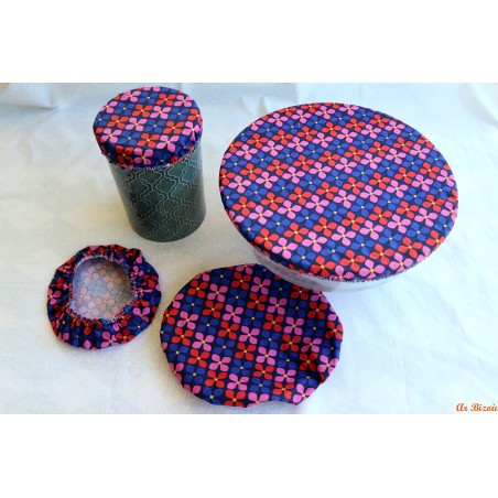 Lot de 4 couvercles fleurs rose mauve et cobalt