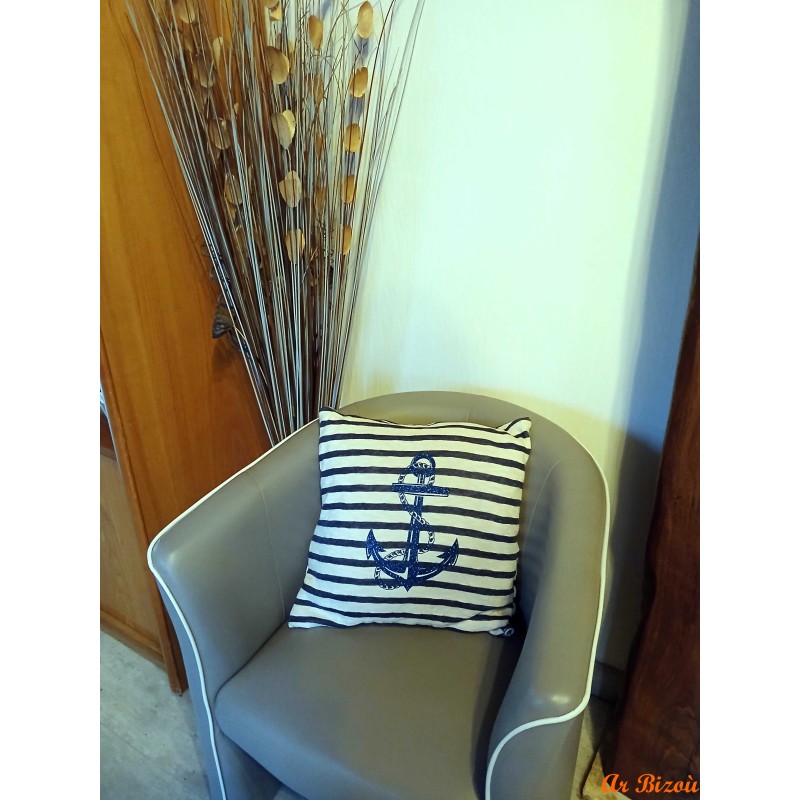 Coussin marin ancre bleue
