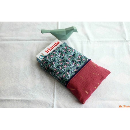 Housse de protection pour livre de poche fleurs marines et mauves