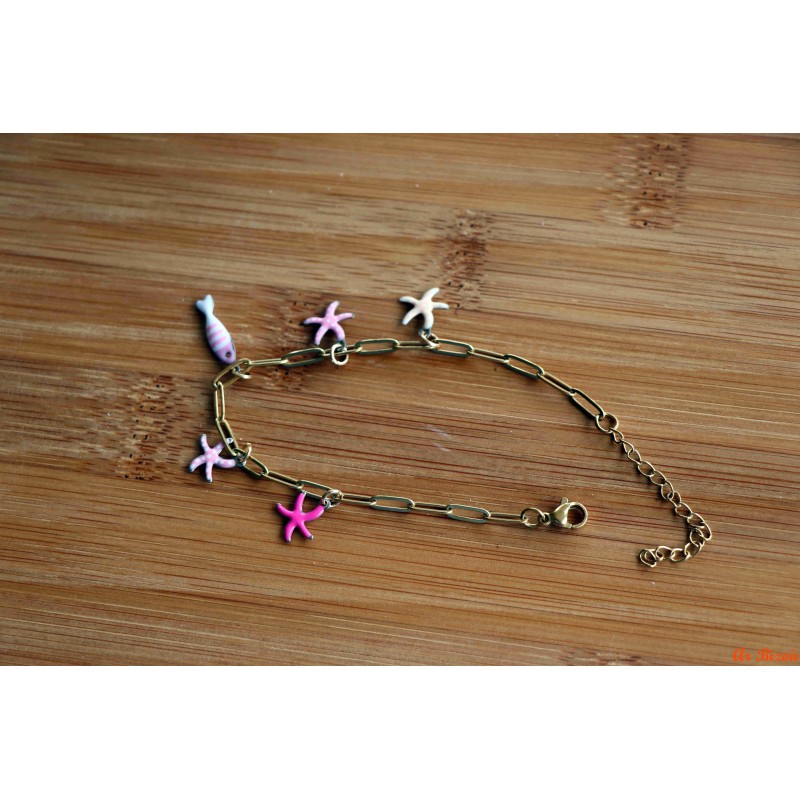 Bracelet de breloques étoiles de mer et poisson roses