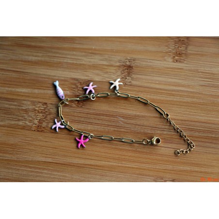 Bracelet de breloques étoiles de mer et poisson roses