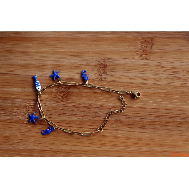 Bracelet de breloques hippocampes, étoiles de mer, poisson bleu électrique