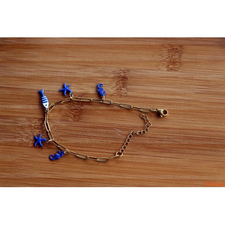 Bracelet de breloques hippocampes, étoiles de mer, poisson bleu électrique
