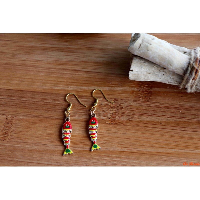 Boucles d'oreilles poissons écailles rouges