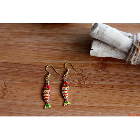 Boucles d'oreilles poissons écailles rouges