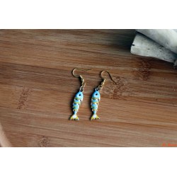 Boucles d'oreilles poisson écailles et corail bleues