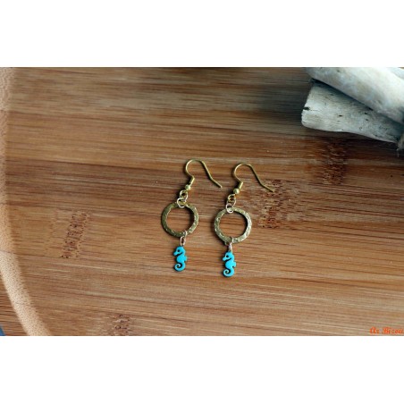 Boucles d'oreilles cercles hippocampes bleus