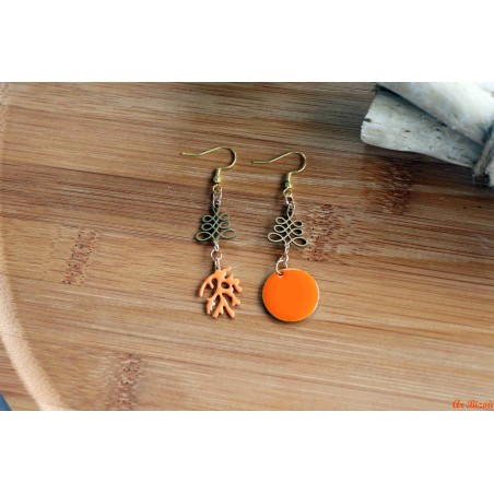 Boucles d'oreilles corail et pastilles oranges