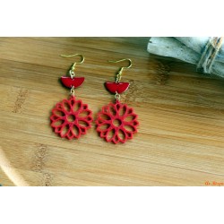 Boucles d'oreilles fleurs rouges 3D