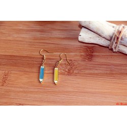 Boucles d'oreilles crayons bleus et jaunes
