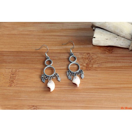 Boucles d'oreilles argentées raisin et pastilles en pâte polymère saumon