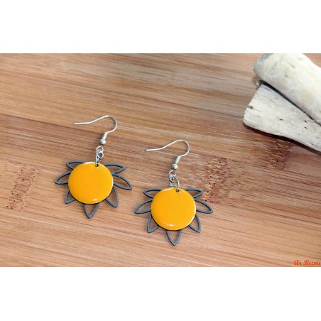 Boucles d'oreilles nénuphars pastilles jaunes