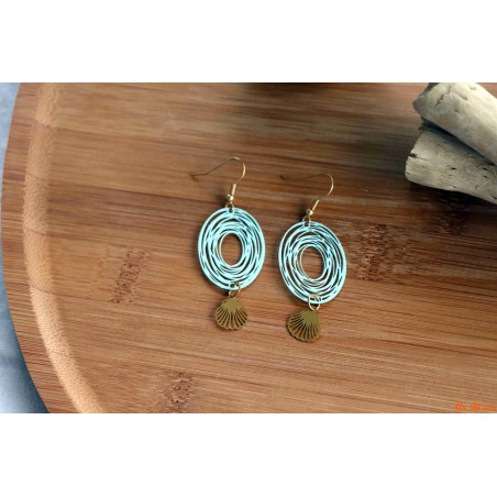 Boucles d'oreilles ovales verts pales coquilles saint jacques