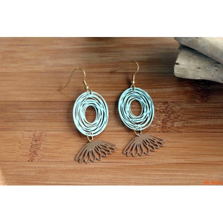 Boucles d'oreilles ovales verts pales éventails