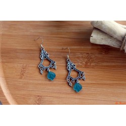 Boucles d'oreilles apprêts argentés breloques en résine bleue