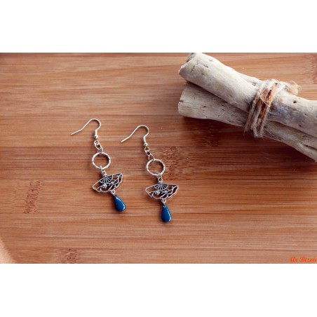 Boucles d'oreilles éventails argenté gouttes pétroles