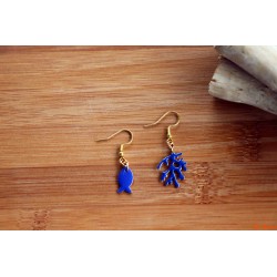 Boucles d'oreilles corail et poisson bleu azur