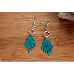 Boucles d'oreilles feuilles vertes anneaux argentés