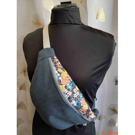 Sac banane velours bleu