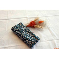 Housse brosse à dents et dentifrice adulte pétrole petites fleurs blanches