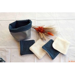 Lot de 4 lingettes et son panier marine et blanc