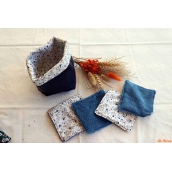 Lot de 4 lingettes et son panier mille fleurs bleues